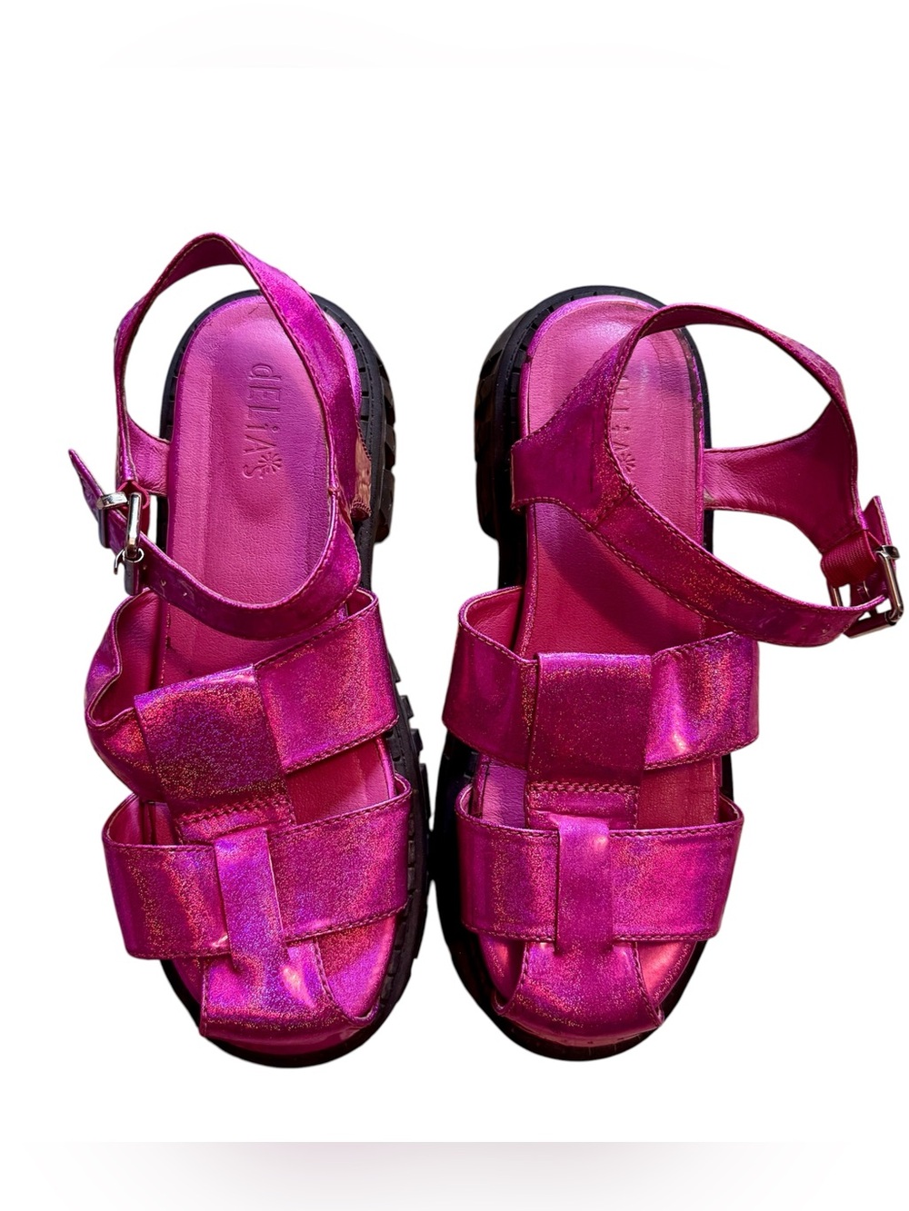 dELiA*s Metallic Fuchsia Glitter Chunky Sole Sandals - Picture 6 of 8